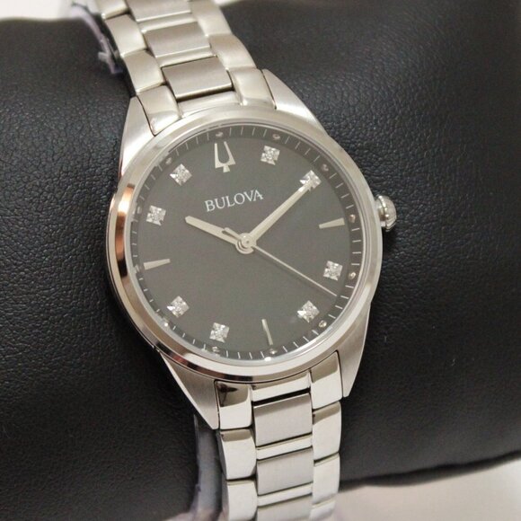 Bulova Accessories - Bulova Sutton Ladies Watch Diamond Indices Black Mother Of Pearl Dial 33mm